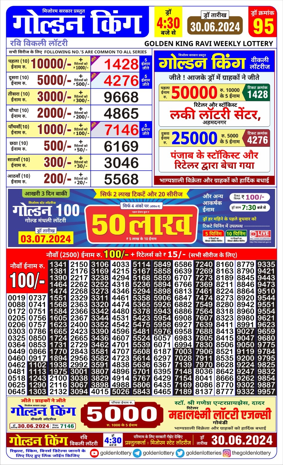 Golden king lottery 4.30pm 30-6-24