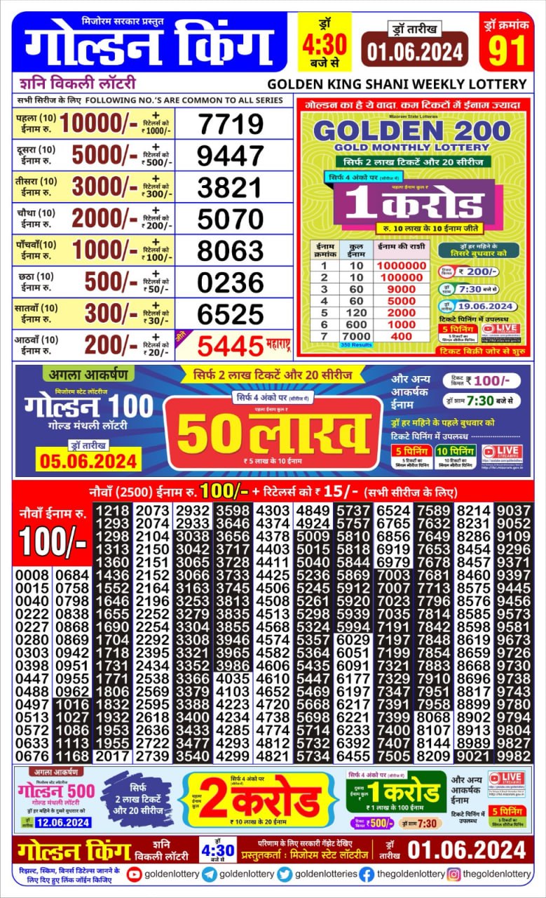 Golden king lottery 4.30pm 1-6-24