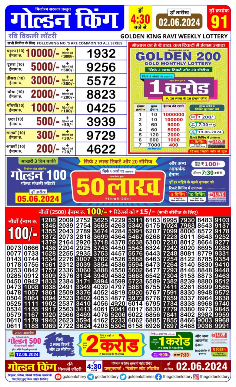 Golden king lottery 4.30pm 2-6-24