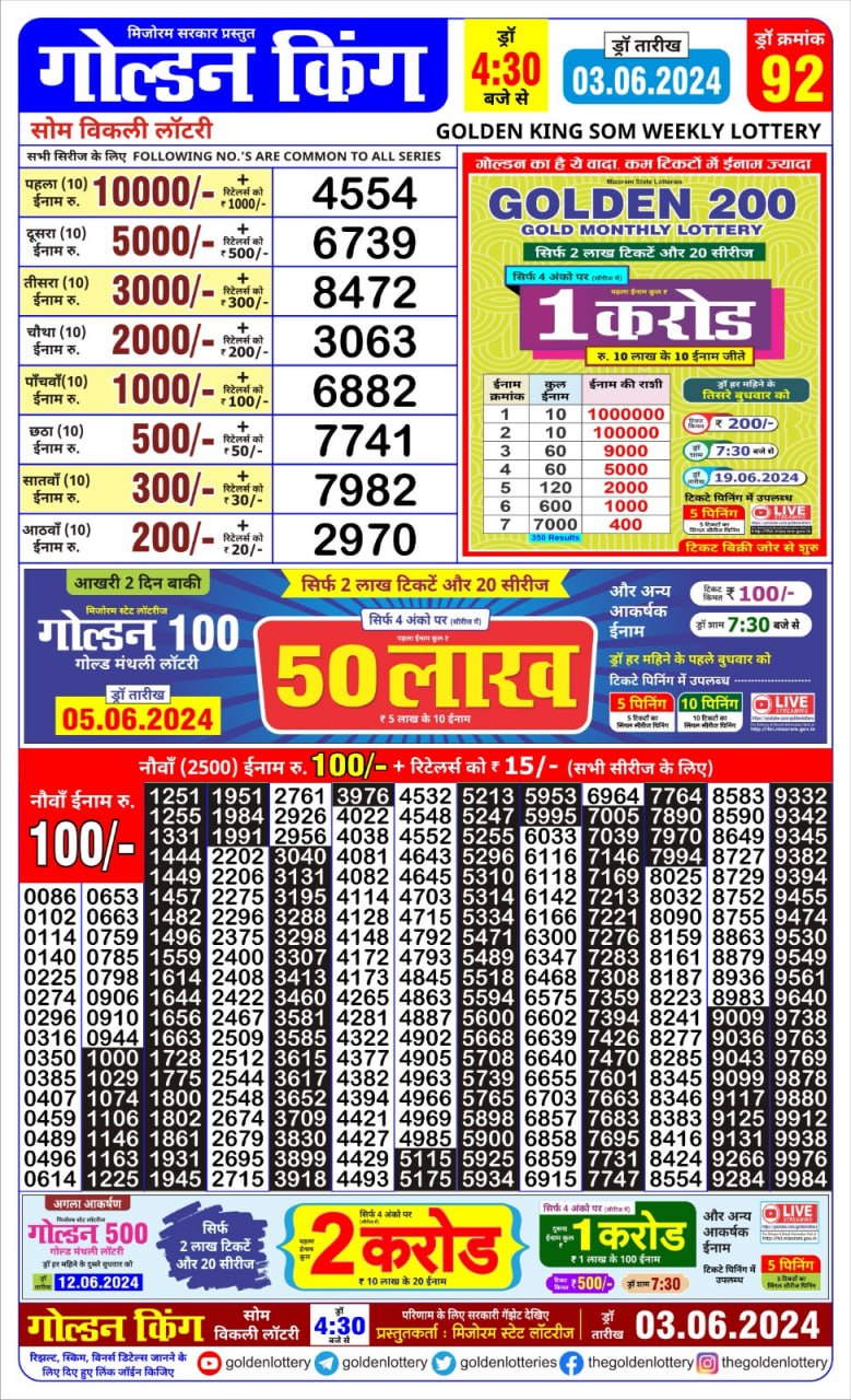 Golden king lottery 4.30pm 3-6-24