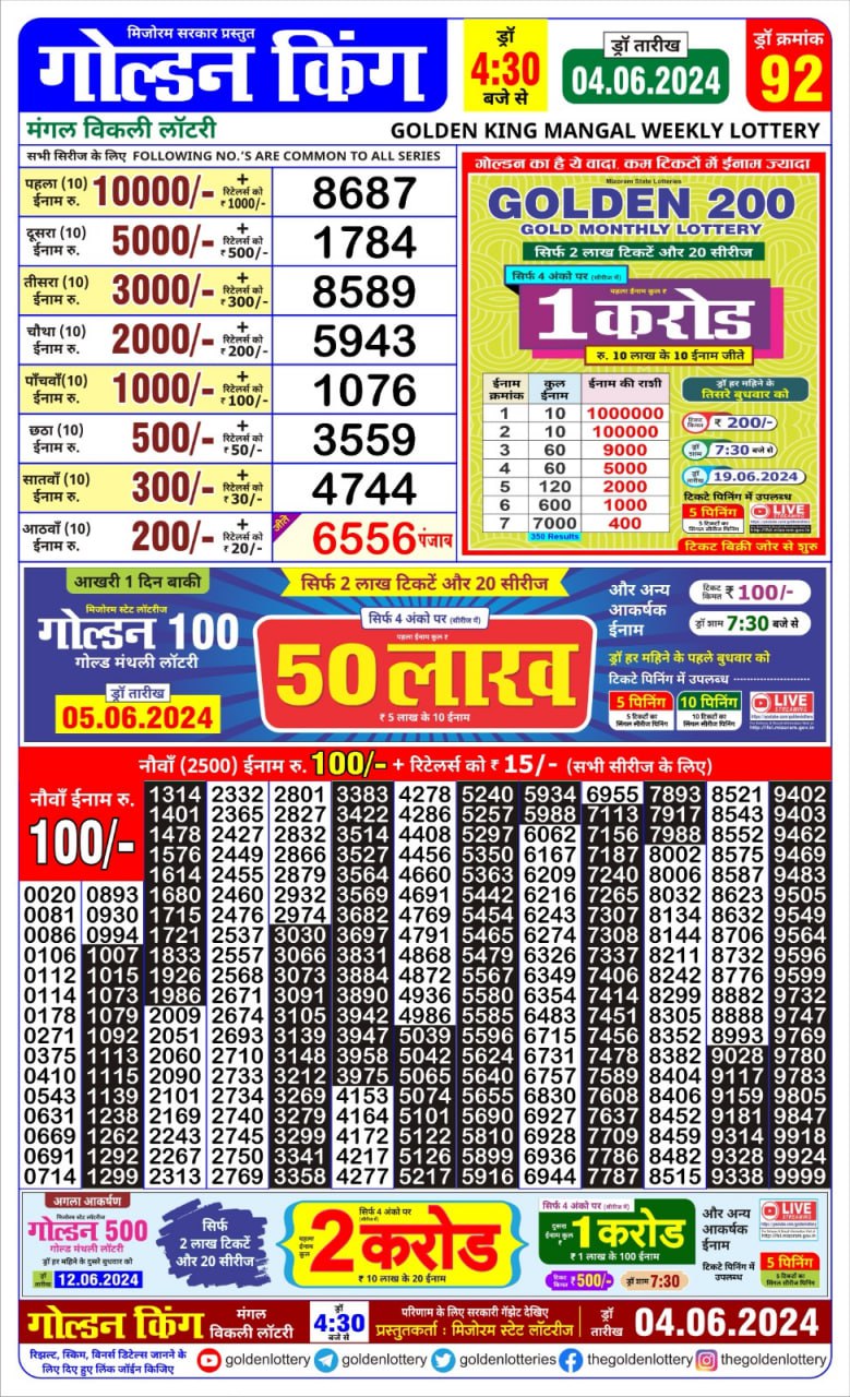 Golden king lottery 4.30pm 4-6-24