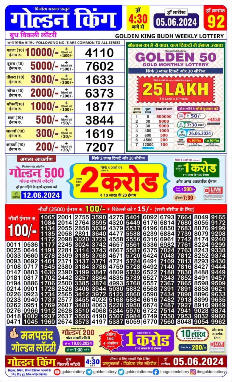 Golden king lottery 4.30pm 5-6-24