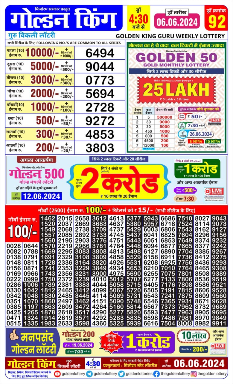 Golden king lottery 4.30pm 6-6-24