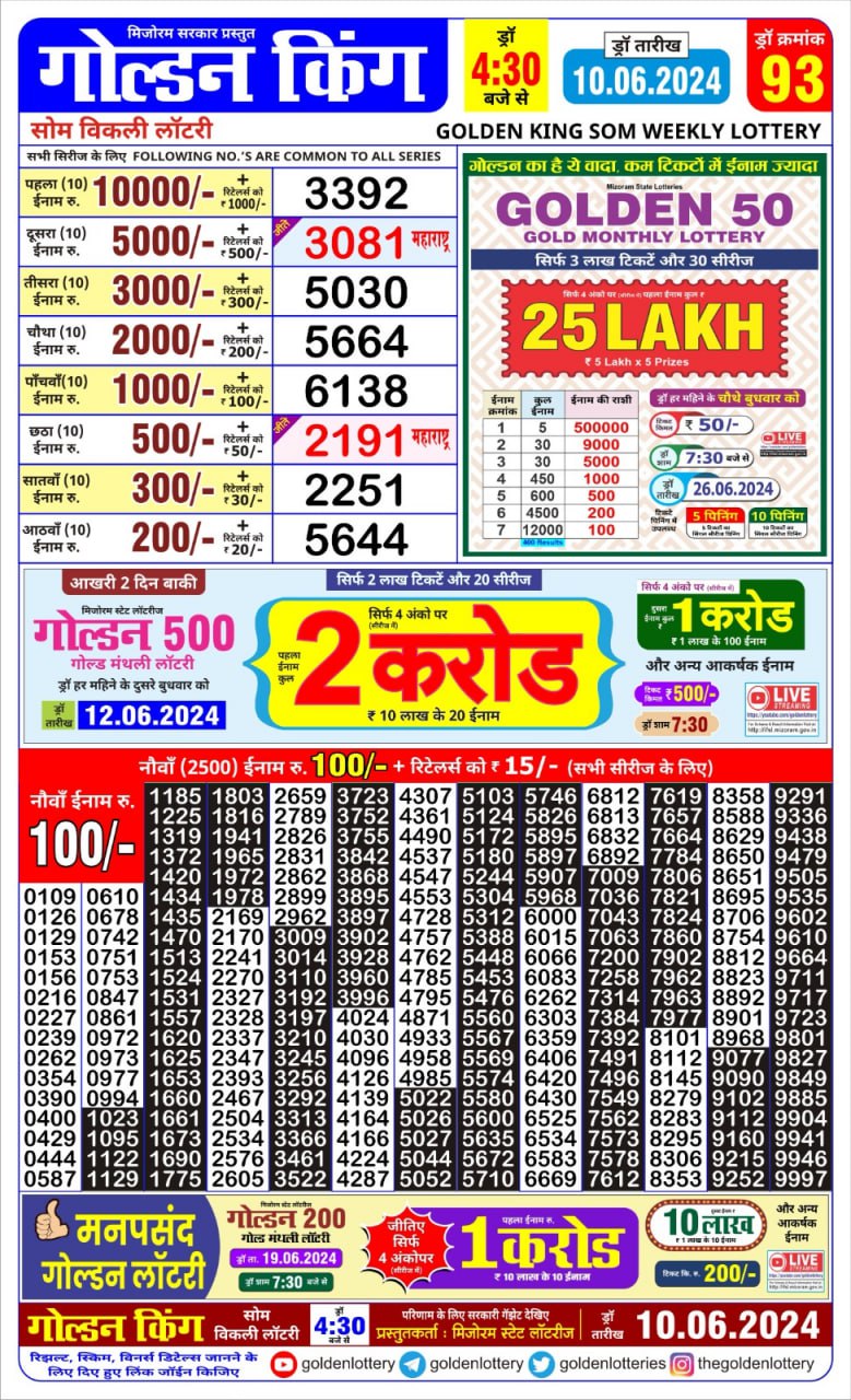 Golden king lottery 4.30pm 10-6-24