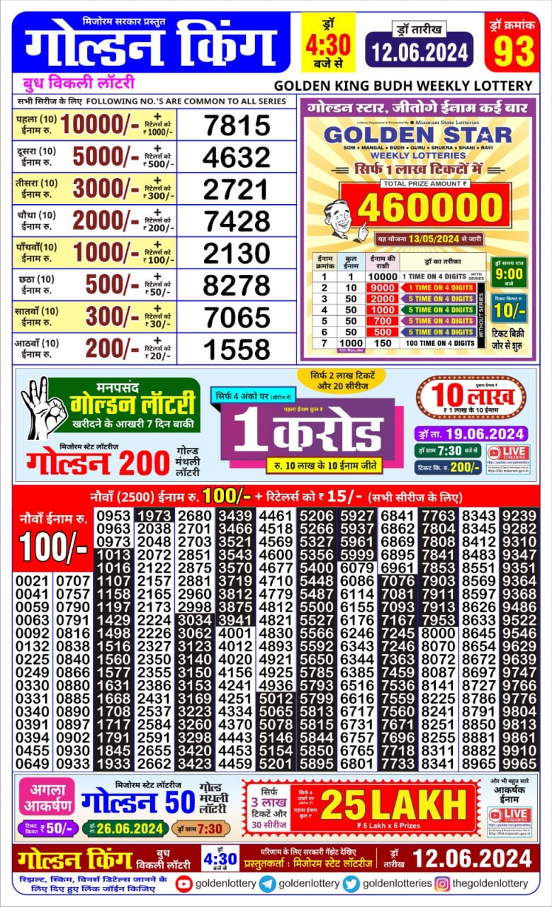 Golden king lottery 4.30pm 12-6-24