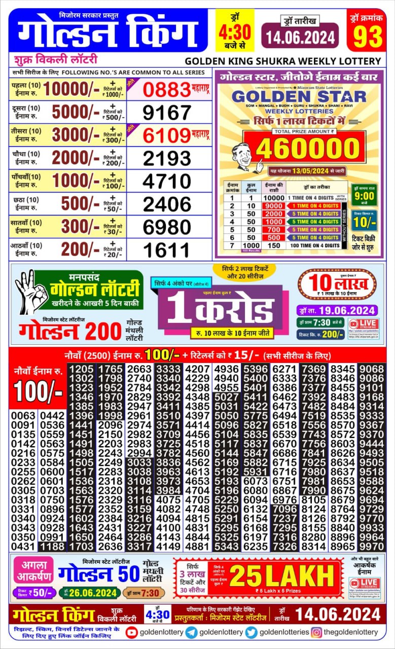 Golden king lottery 4.30pm 14-6-24