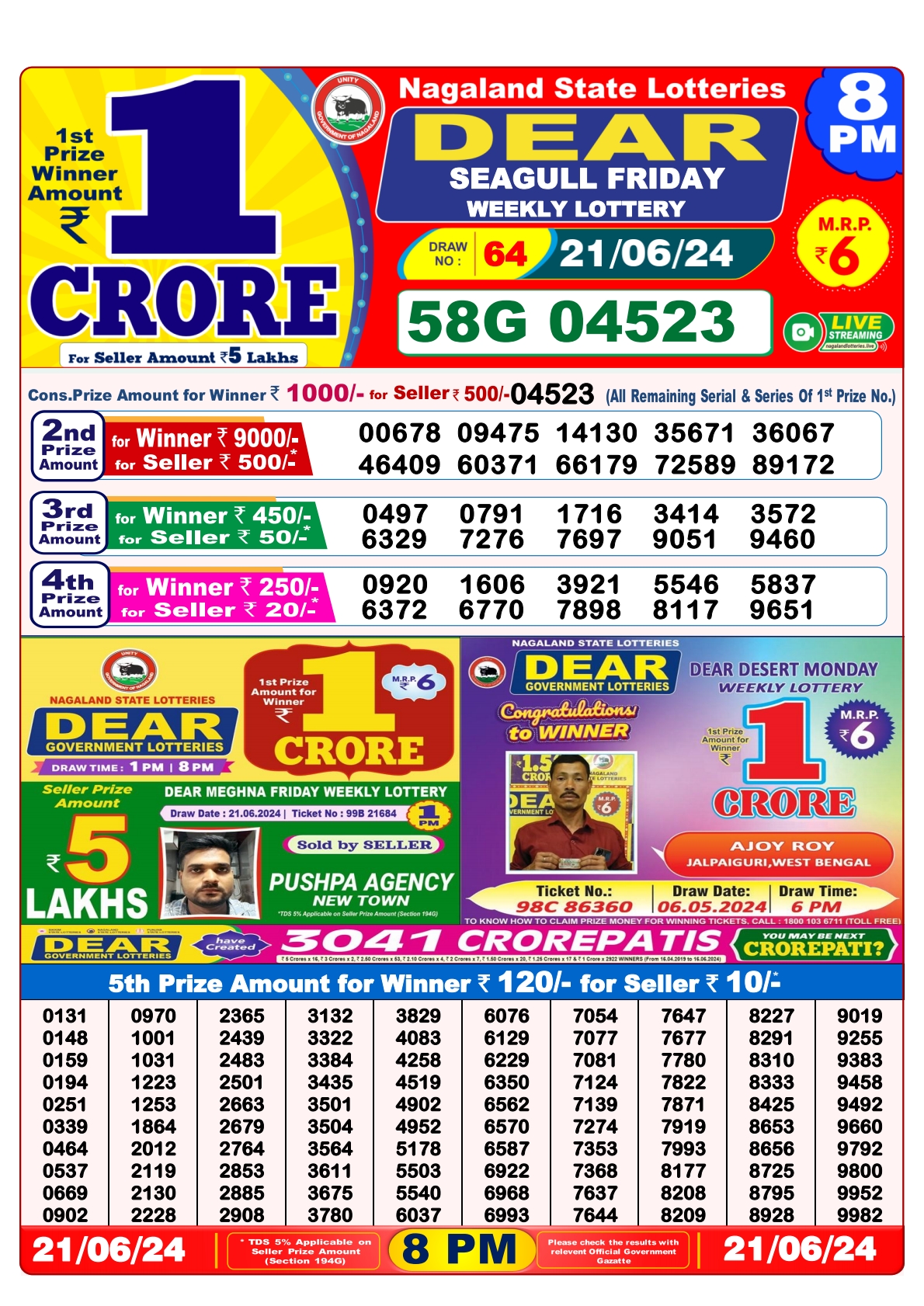 Dear Lottery Result 8PM 21/06/24