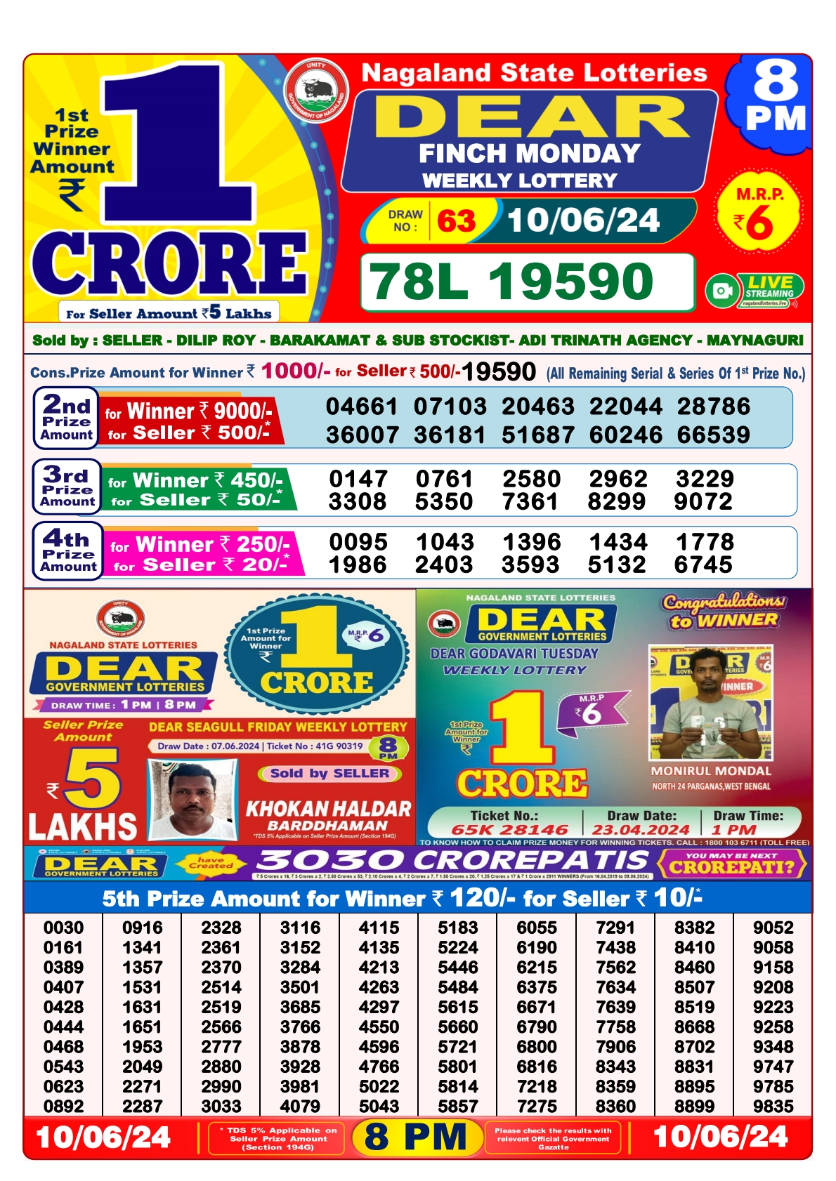 Dear lottery result 8pm result 10 june  24