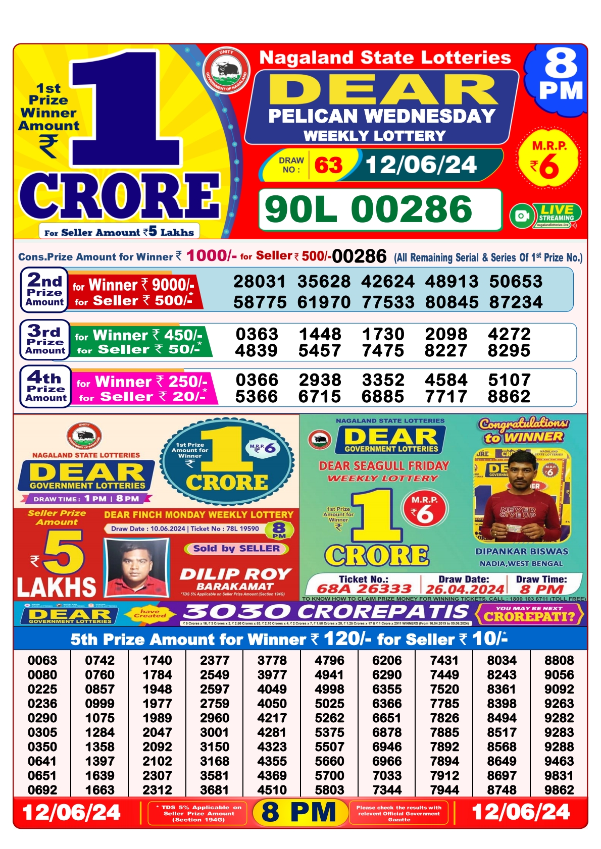 Dear lottery result 8pm result 12 june  24