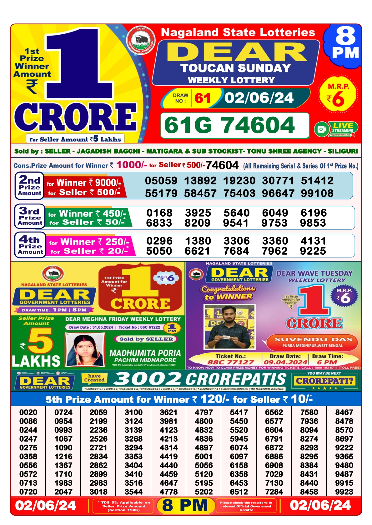 Dear lottery result 8pm result 2 june  24