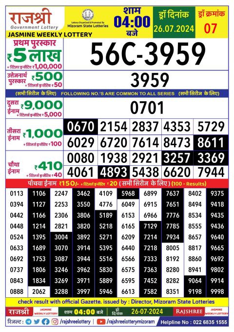 Lottery Sambad Today Result|Rajshree  Daily Lottery 4PM Result 26july 24