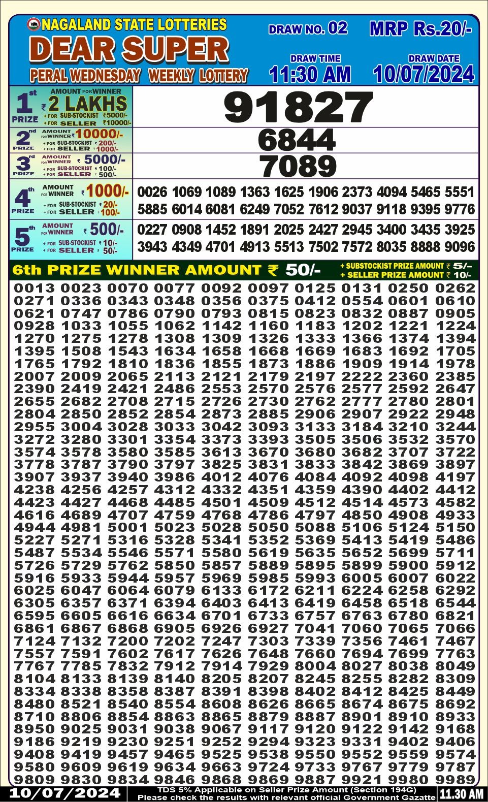 Dear super lottery result 10 july24