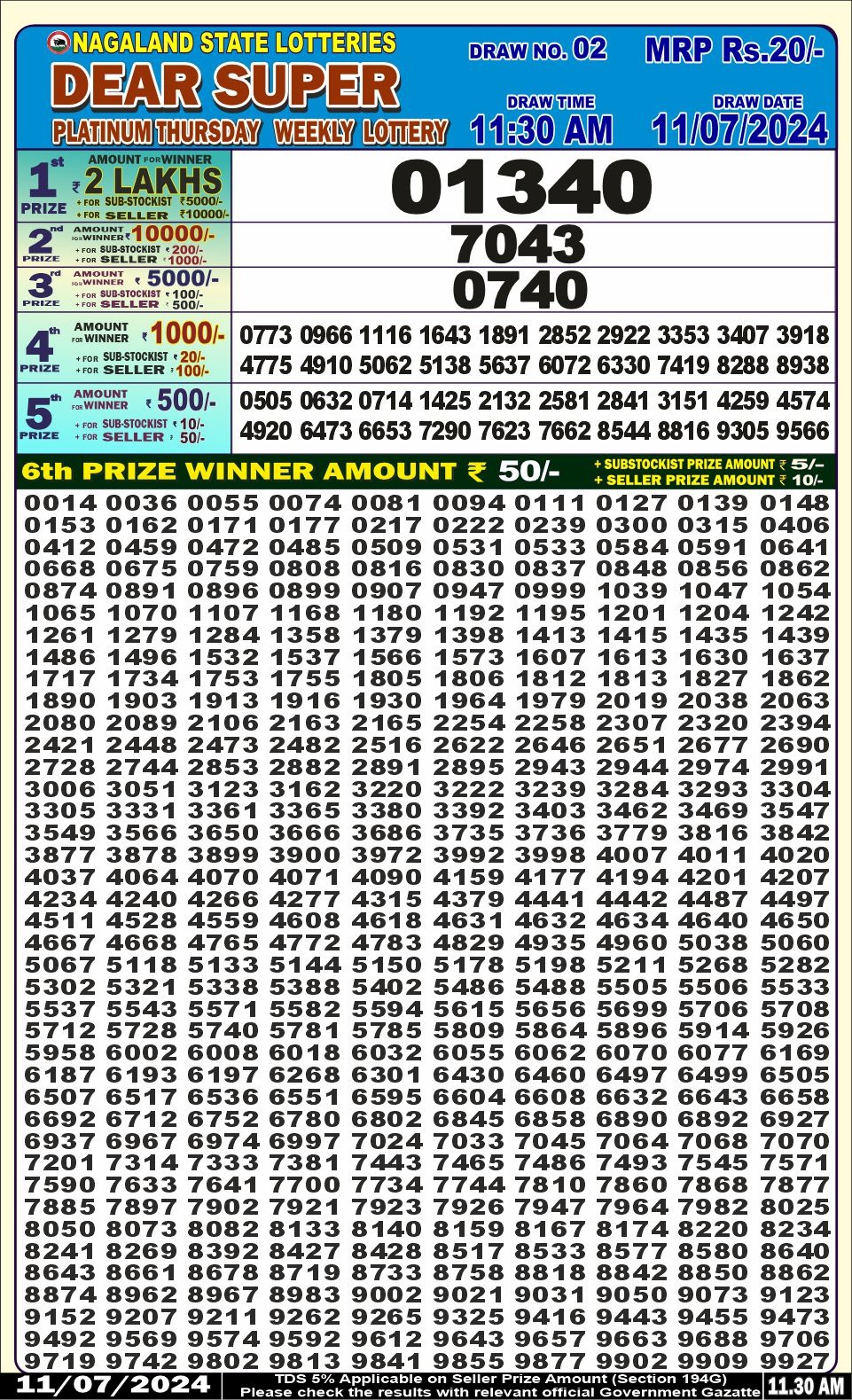 Dear super lottery result 11 july24