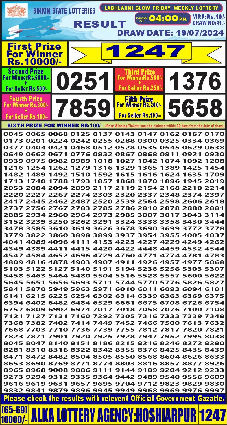 Labh laxmi 4pm lottery result 19july 2024