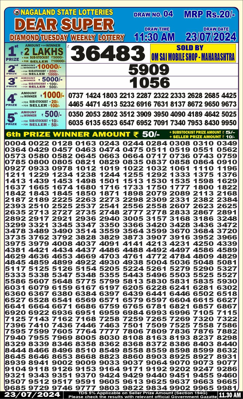 Dear super lottery result 23 july24