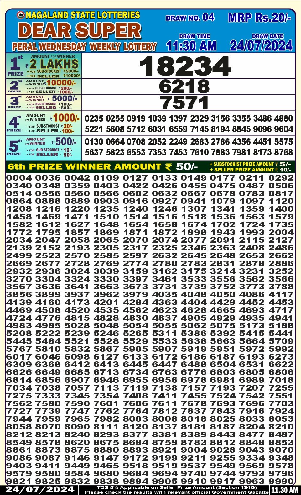 Dear super lottery result 24 july24