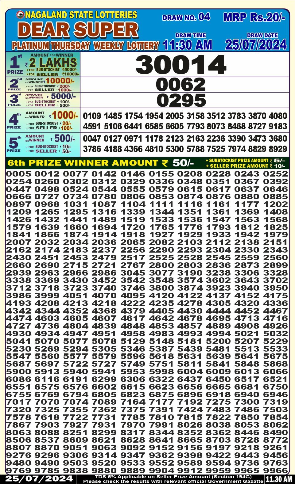 Dear super lottery result 25 july24