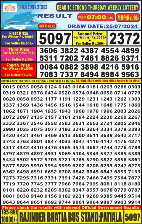 Lottery Sambad Today Result|Dear10 Lottery Result 7PM 25.07.24
