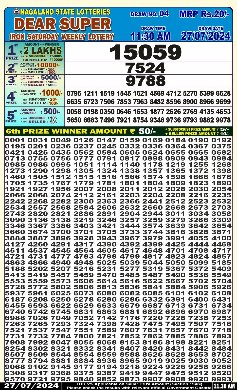 Dear super lottery result 27 july24