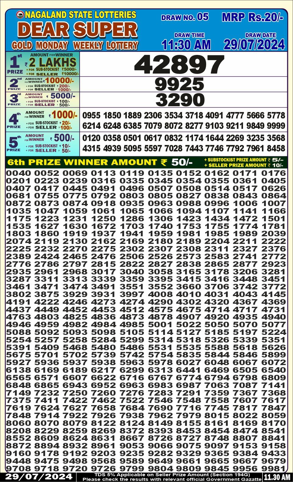 Dear super lottery result 29 july24