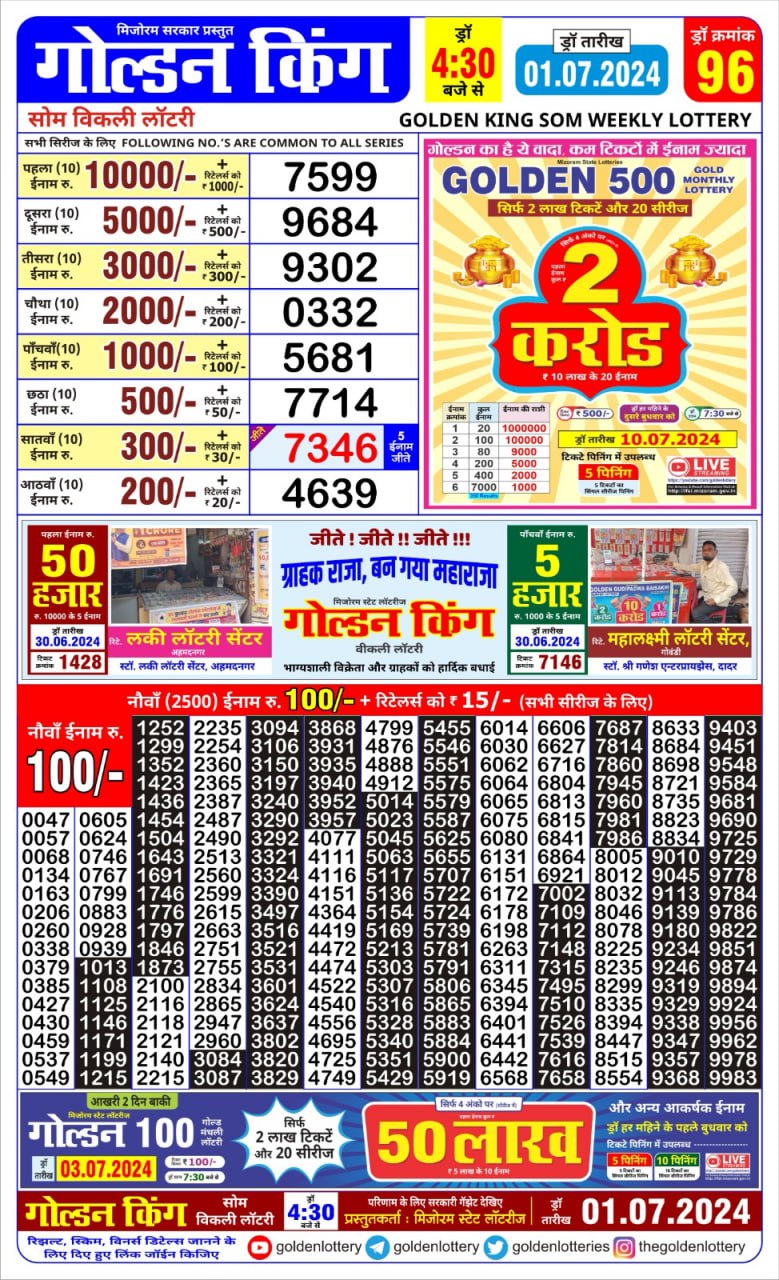 Golden king lottery 4.30pm 1-7-24