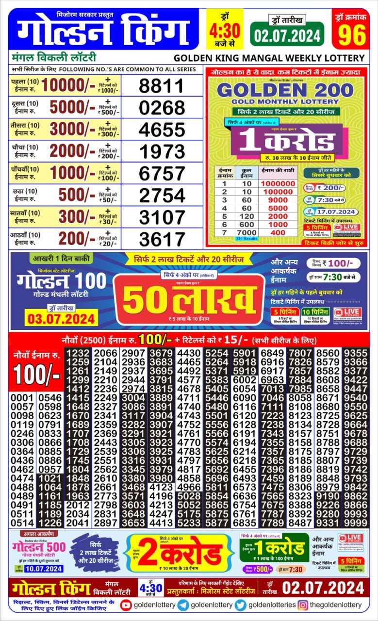 Golden king lottery 4.30pm 2-7-24