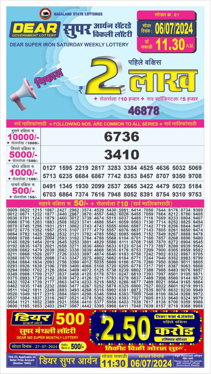 Dear super lottery result 6 july24