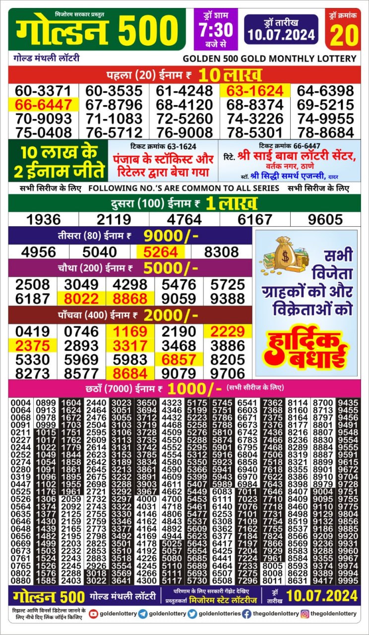 Golden 500 gold Lottery result 10.07.24