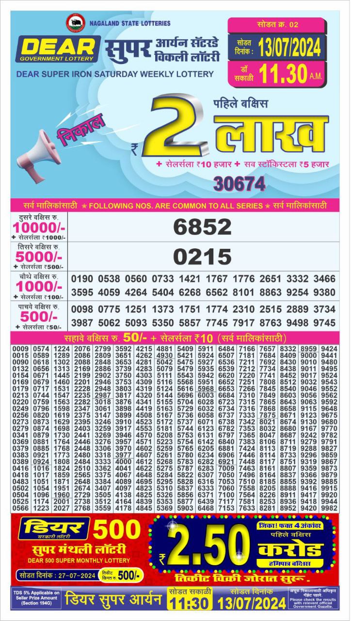 Dear super lottery result 13 july24