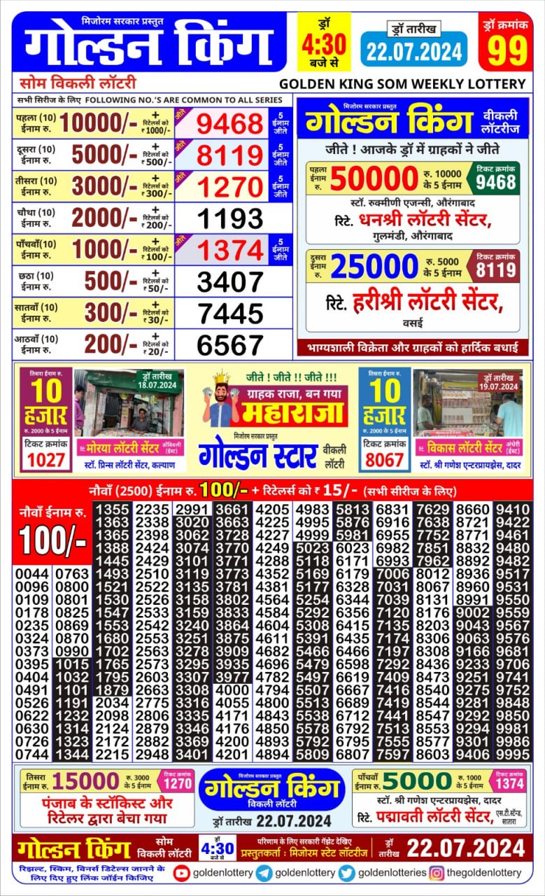 Golden king lottery 4.30pm 22-7-24