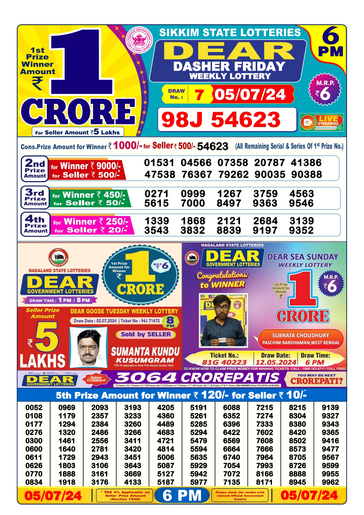 Dear lottery result 6pm result 5 july 24