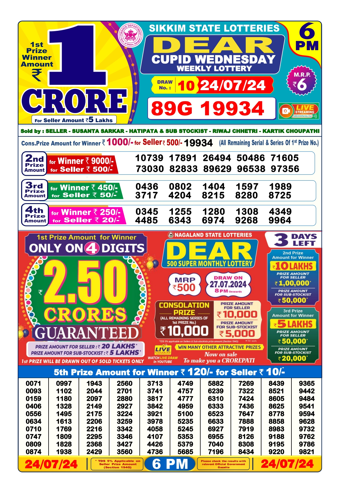 Dear lottery result 6pm result 24july 24