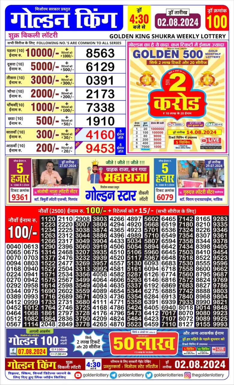 Golden king lottery 4.30pm 2-8-24