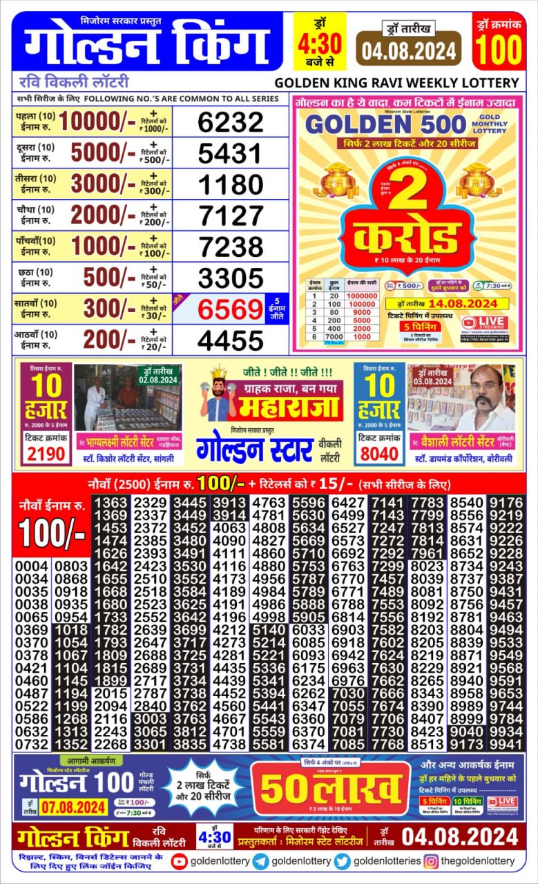 Golden king lottery 4.30pm 4-8-24