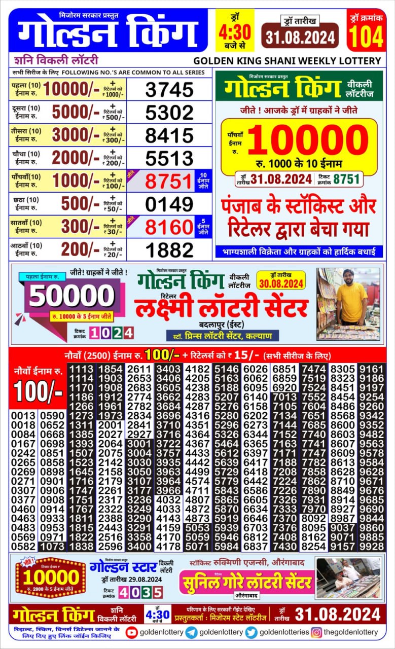 Golden king lottery 4.30pm 31-8-24