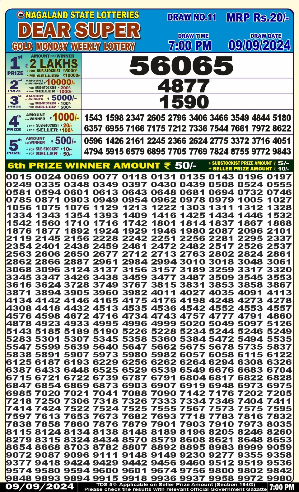 Dear super lottery result 9 sept 24