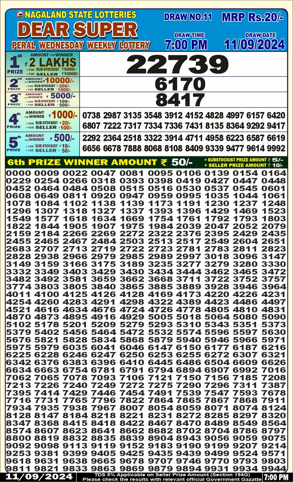 Dear super lottery result 11 sept 24