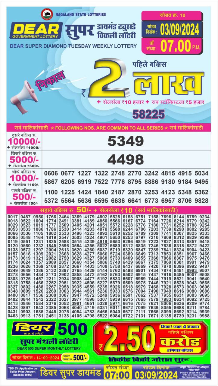 Dear super lottery result 3 sept 24