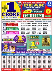 Dear Lottery 8PM Result 13 sept 24