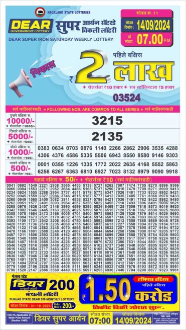 Dear super lottery result 14 sept 24