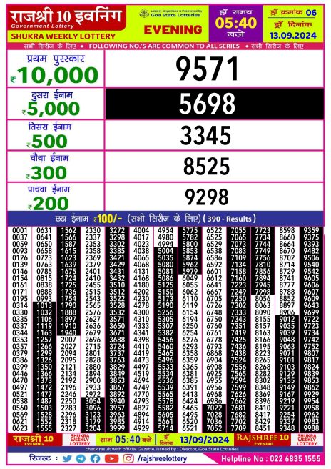 Rajshree10 Daily Lottery 5:40PM Result 13 sept 24