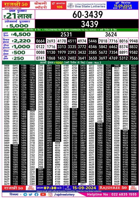 Rajshree 50 Lottery Result 7:30PM 15.09.24