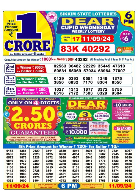 Dear lottery result 6pm result 11 sept  24