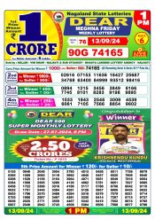 Dear  Lottery 1PM Result 13 sept 24