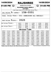 Rajshree  Daily Lottery 1PM Result 14 sept 24